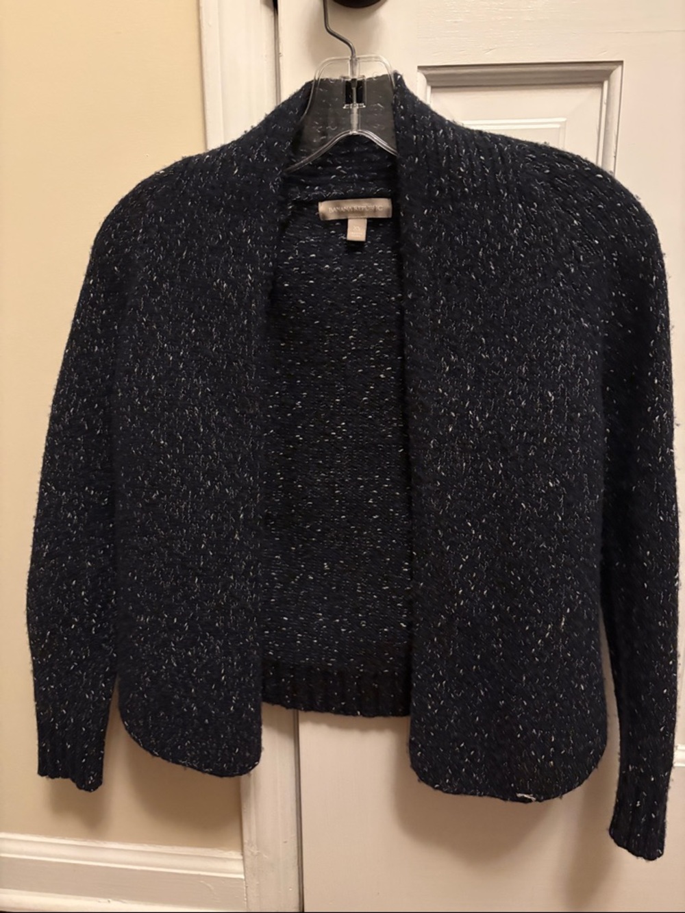 Banana Republic Women’s Open-Front Navy Speckled Knit Sweater Cardigan, size XS